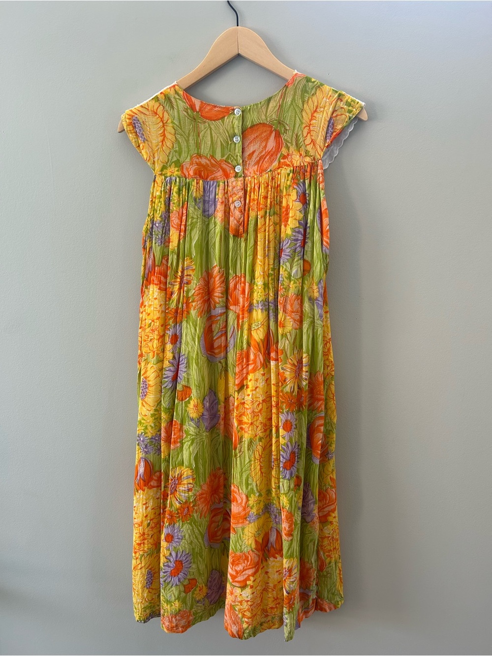 Vintage 70’s Embroidered Lace Scallop Neck Sleeveless Vibrant Prairie Midi Dress - Picture 5 of 8